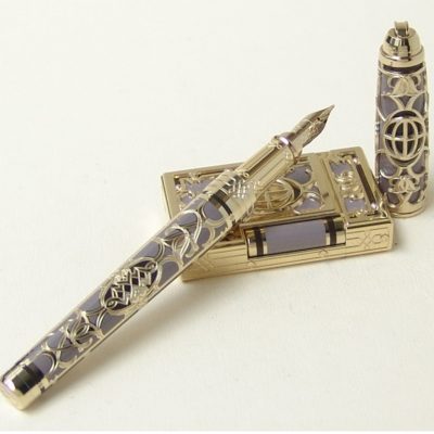 stylo bille st dupont en metal argent dore guilloche