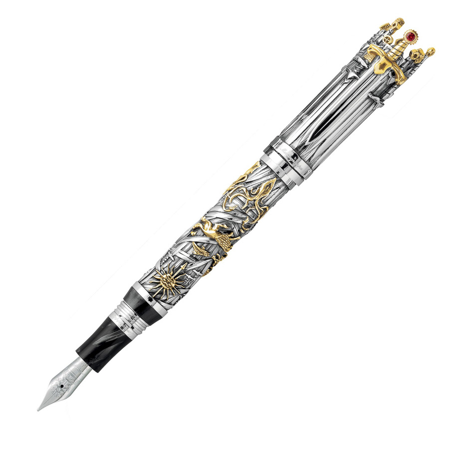 Celluloid Rouge Montegrappa Stylo Plume Montegrappa Series 300  Argent Massif plume or 