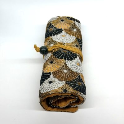 Roll à stylos pour 7 stylos "Motif Gingko dorées"