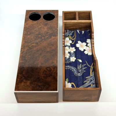 Plumier en bois de loupe de noyer
