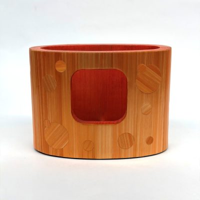 Pot à encre en marqueterie de paille orange